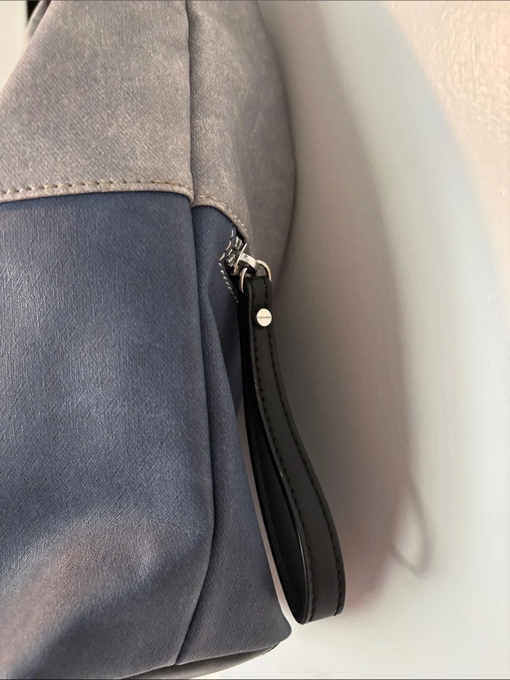 Calvin Klein Two-Tone Gray and Navy Leather Hobo